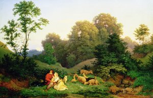 Shepherd and Shepherdess in a German landscape, 1844 